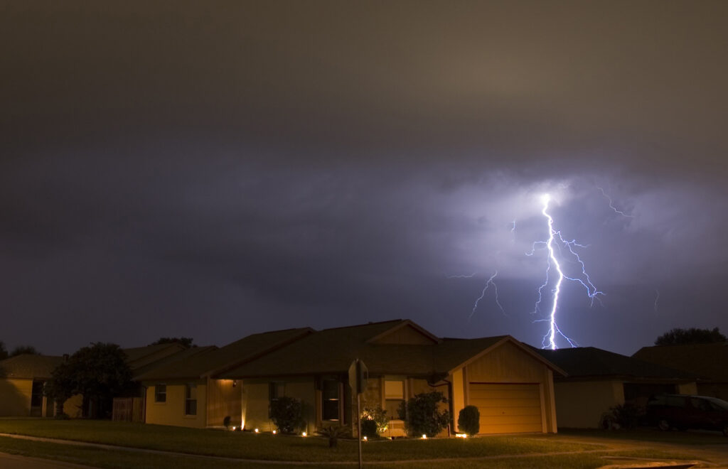 Lightning strike near a home