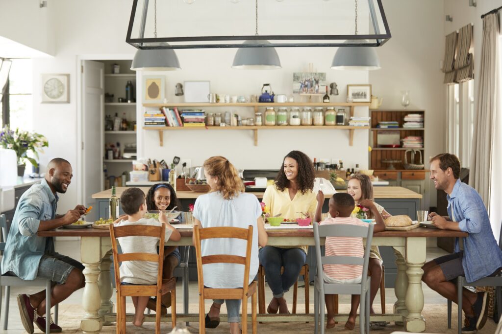 Family hosting summer lunch
